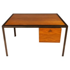 Used Writers Desk in Oak w/ Acid Etched Bronze Frame by Harry Lunstead Designs, 1970s