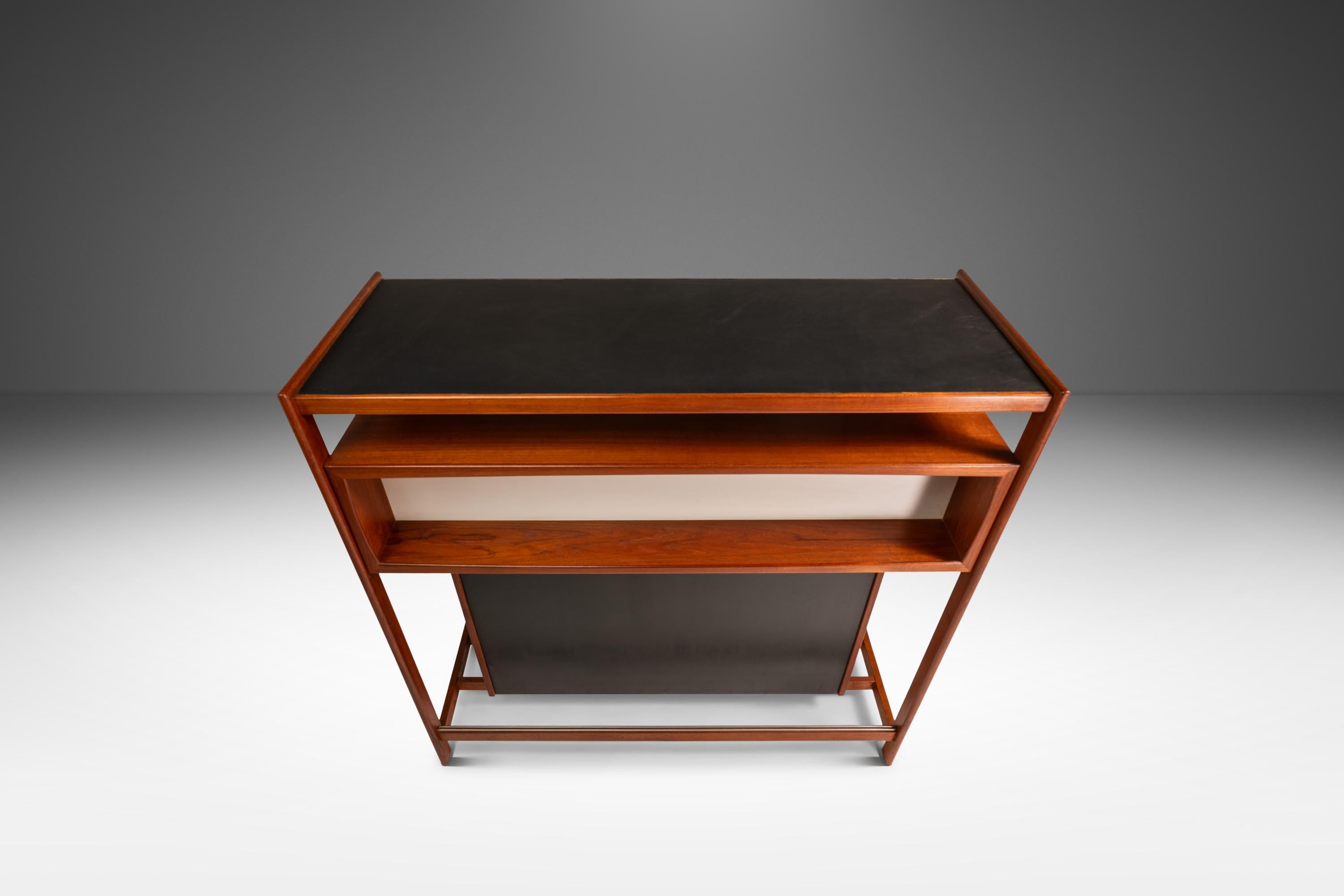 Dry Bar in Teak w/ Leather Top by Knud Bent for Dyrlund, Denmark, c. 1960s For Sale 1