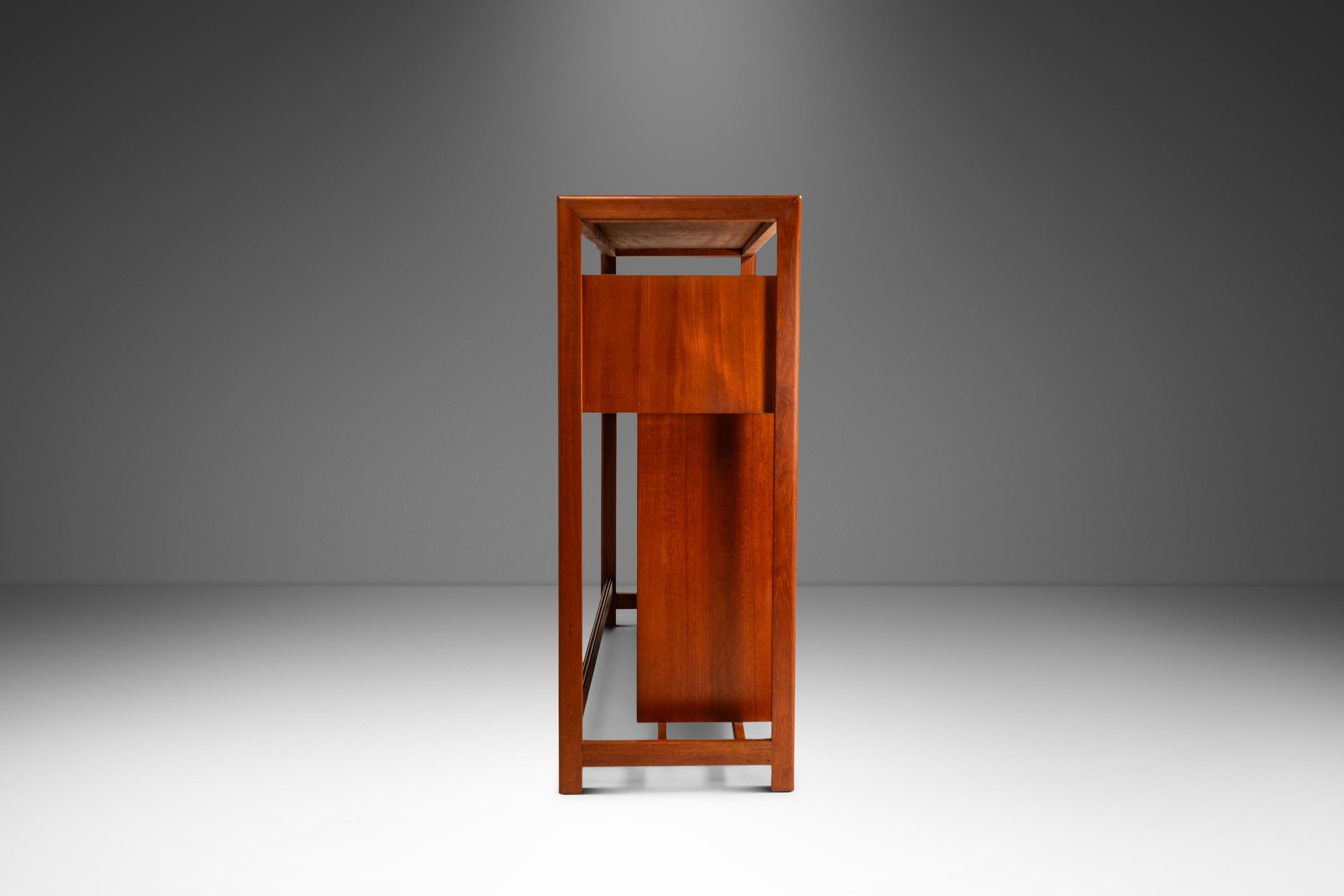 Mid-Century Modern Dry Bar in Teak w/ Leather Top by Knud Bent for Dyrlund, Denmark, c. 1960s For Sale