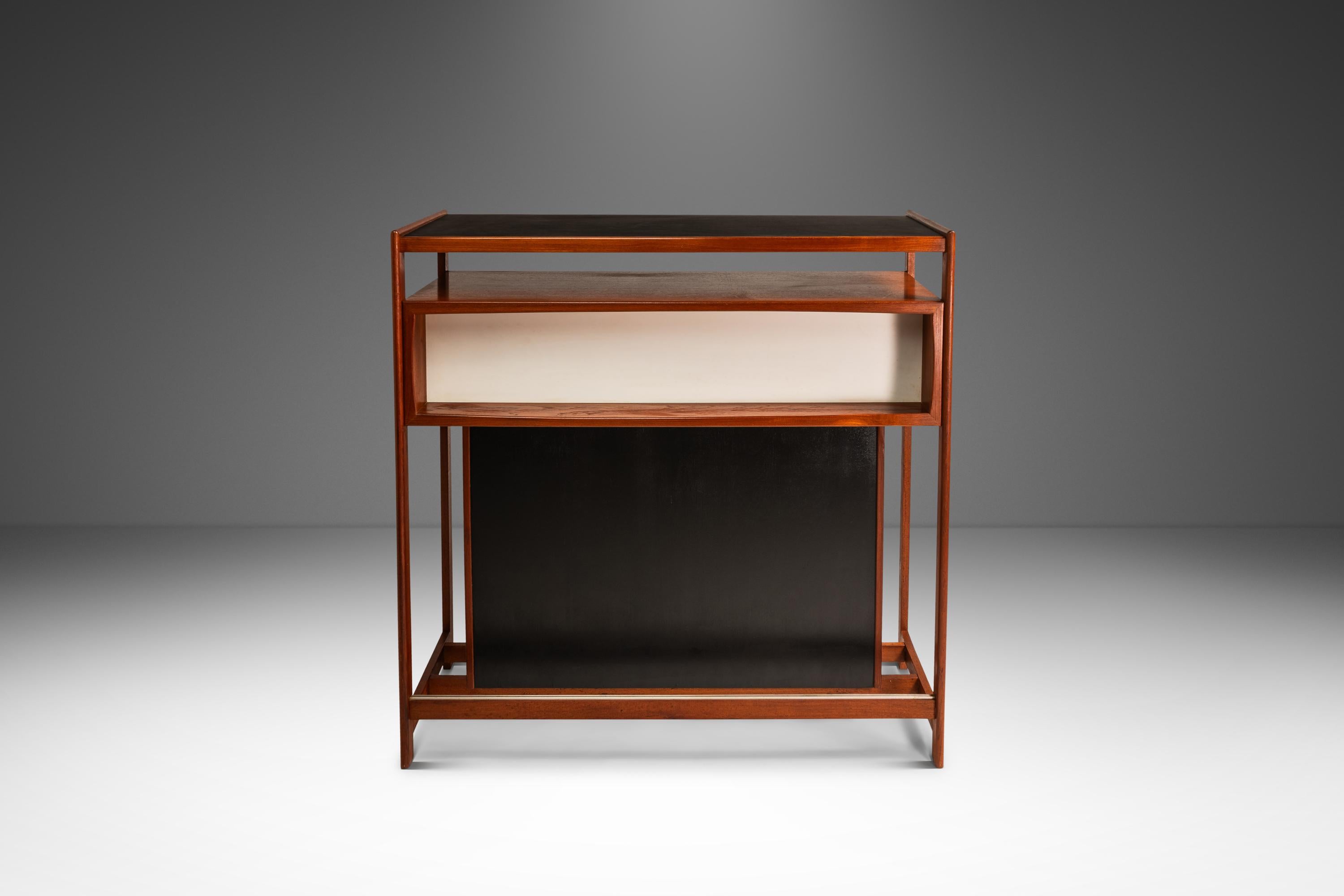 Danish Dry Bar in Teak w/ Leather Top by Knud Bent for Dyrlund, Denmark, c. 1960s For Sale