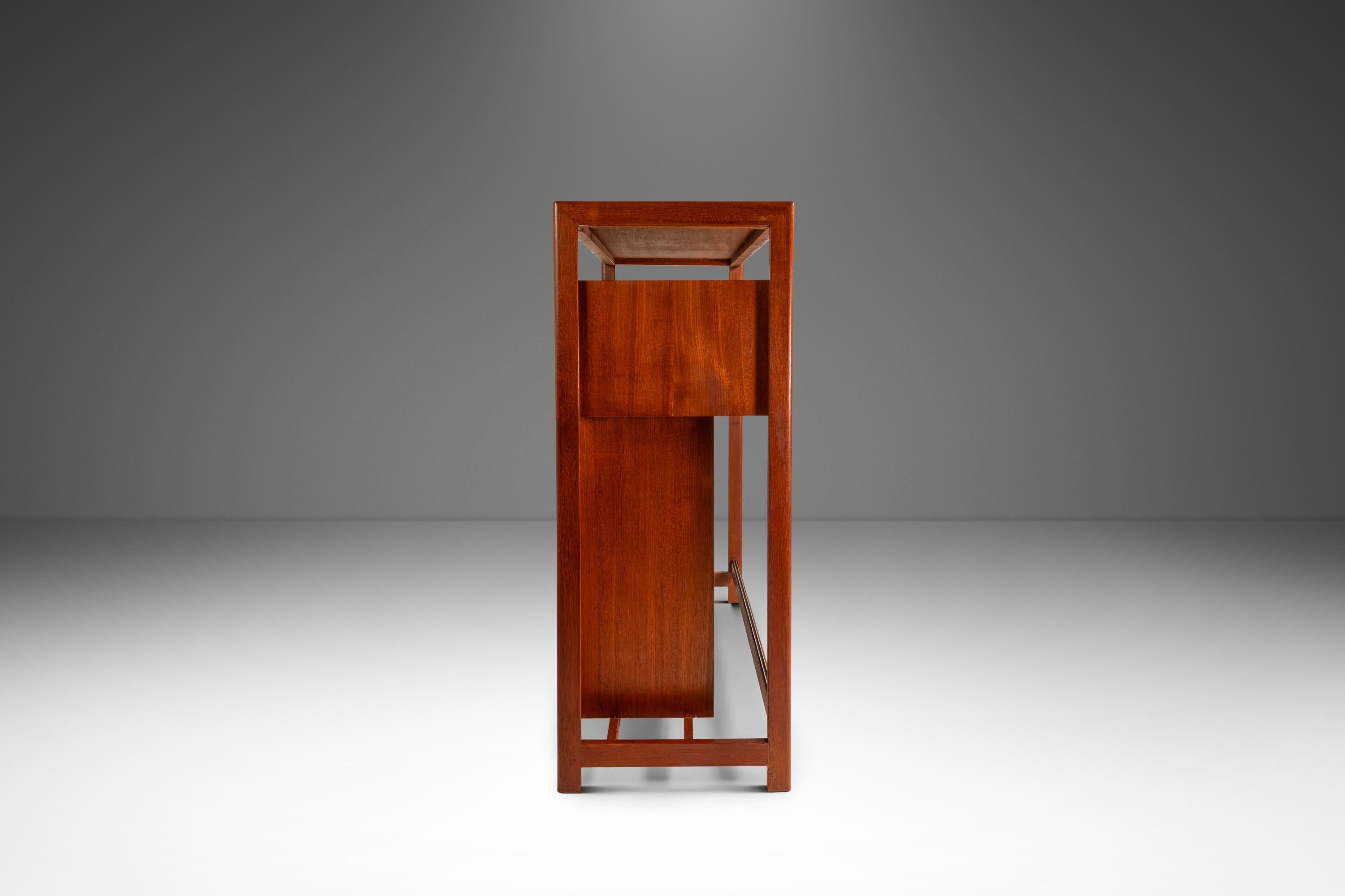Dry Bar in Teak w/ Leather Top by Knud Bent for Dyrlund, Denmark, c. 1960s For Sale 4