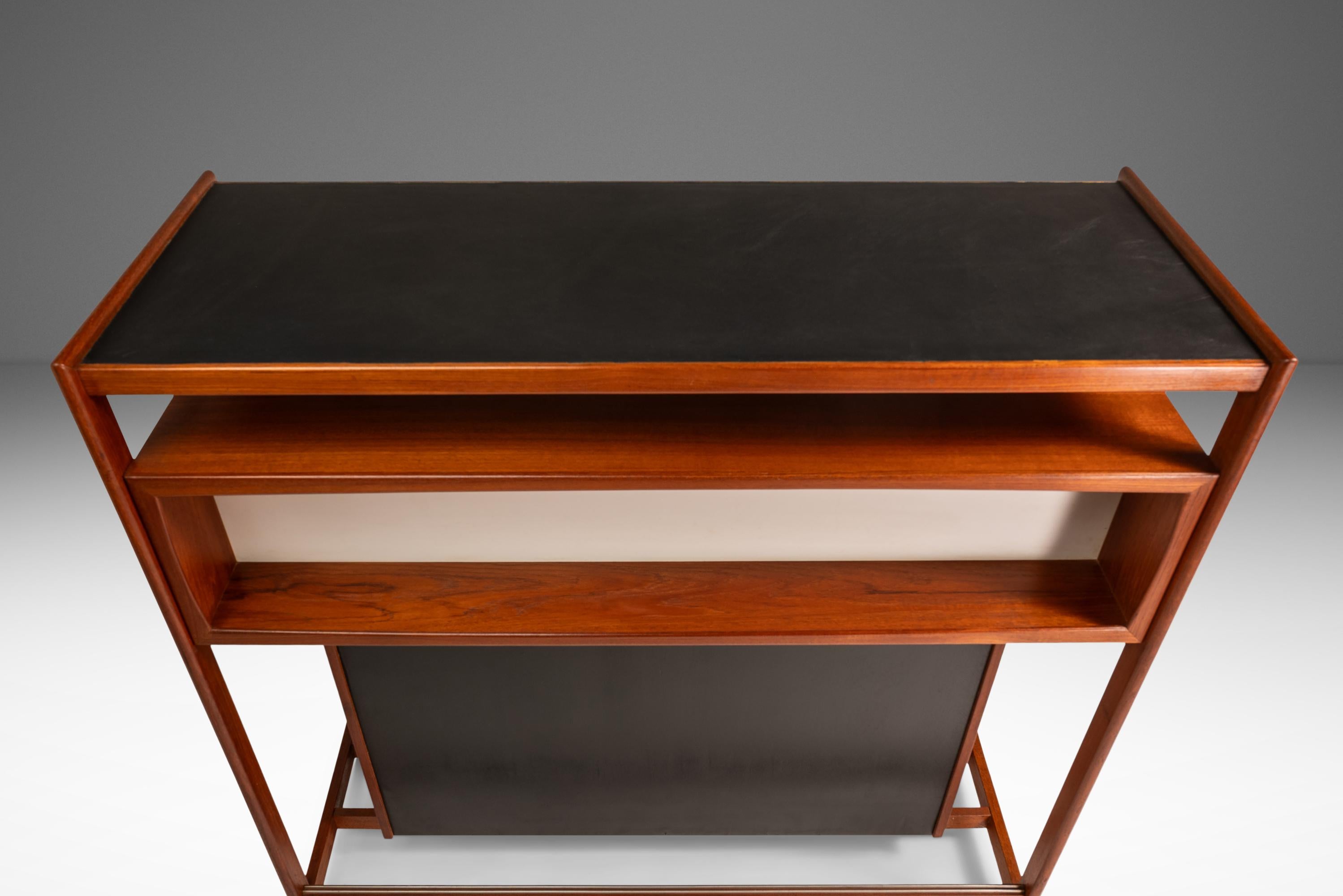 Dry Bar in Teak w/ Leather Top by Knud Bent for Dyrlund, Denmark, c. 1960s For Sale 2