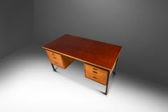 Desk w/ Leather Top Attributed to Herbert Hirche for Holzäpfel, Germany, 1960s