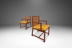 Rare Pair Cane-Backed Armchairs in Walnut, Michael Taylor for Baker, USA, 1960s