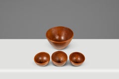 Set of 4 Wood-Turned Salad / Serving Bowls in Solid Burmese Teak, c. 1970's