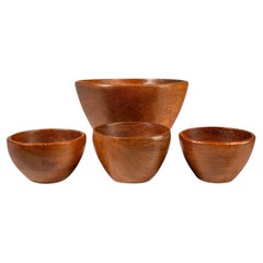 Set of 4 Wood-Turned Salad / Serving Bowls in Solid Burmese Teak, c. 1970's