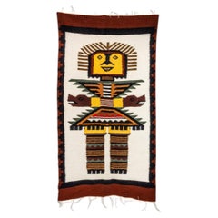 Tapiz tejido a mano de estilo azteca mesoamericano, arte popular / decoración de pared, México, hacia la década de 1970