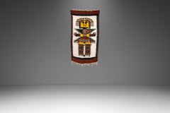 Tapiz tejido a mano de estilo azteca mesoamericano, arte popular / decoración de pared, México, hacia la década de 1970