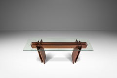 Mesa de consola de teca con tapa de cristal, diseño de Gustav Gaarde para Trekanten, Dinamarca, década de los 70