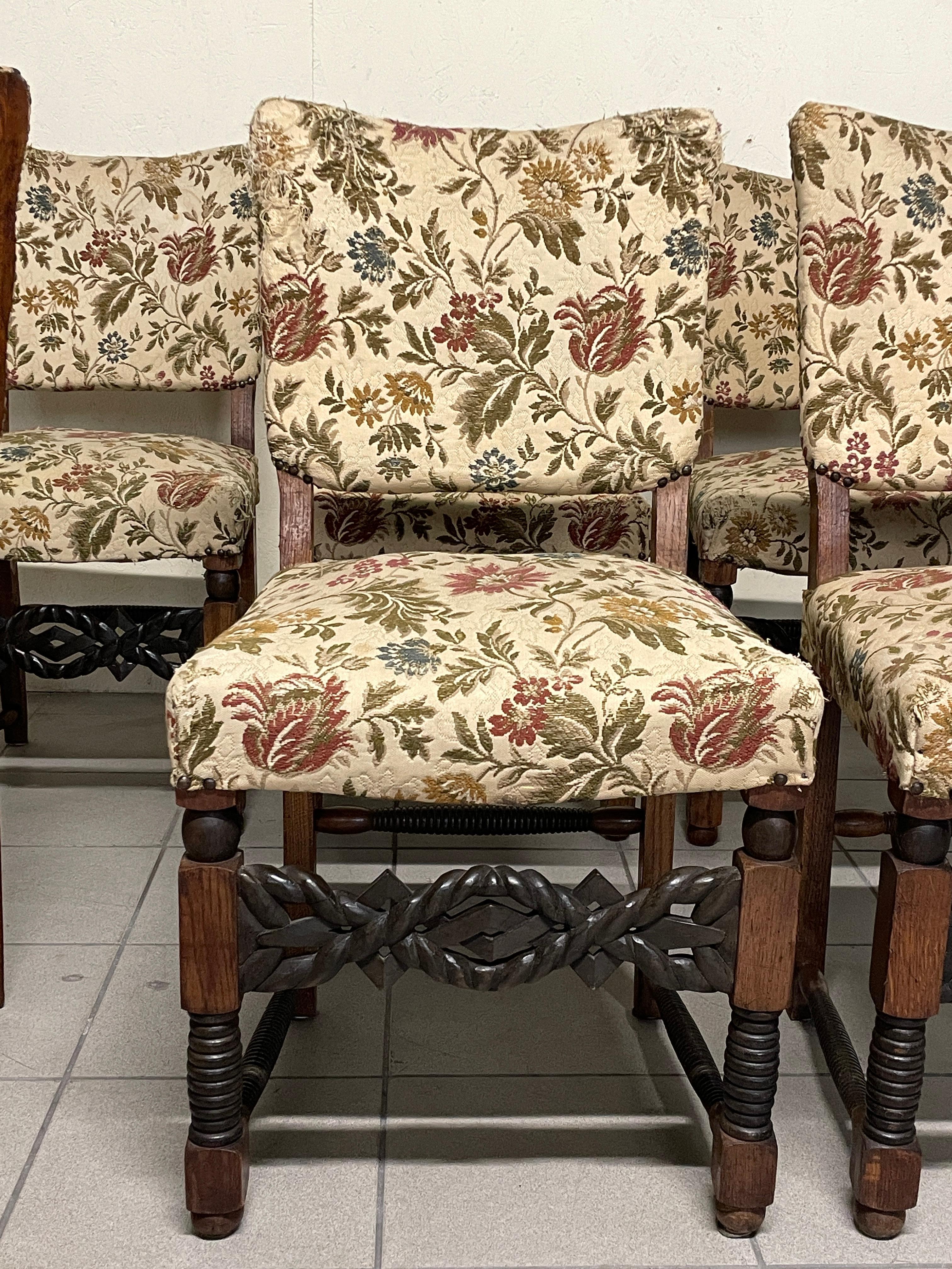 Set di 6 sedie anni '40 in legno con particolari torniti ed intagliati im Angebot 5