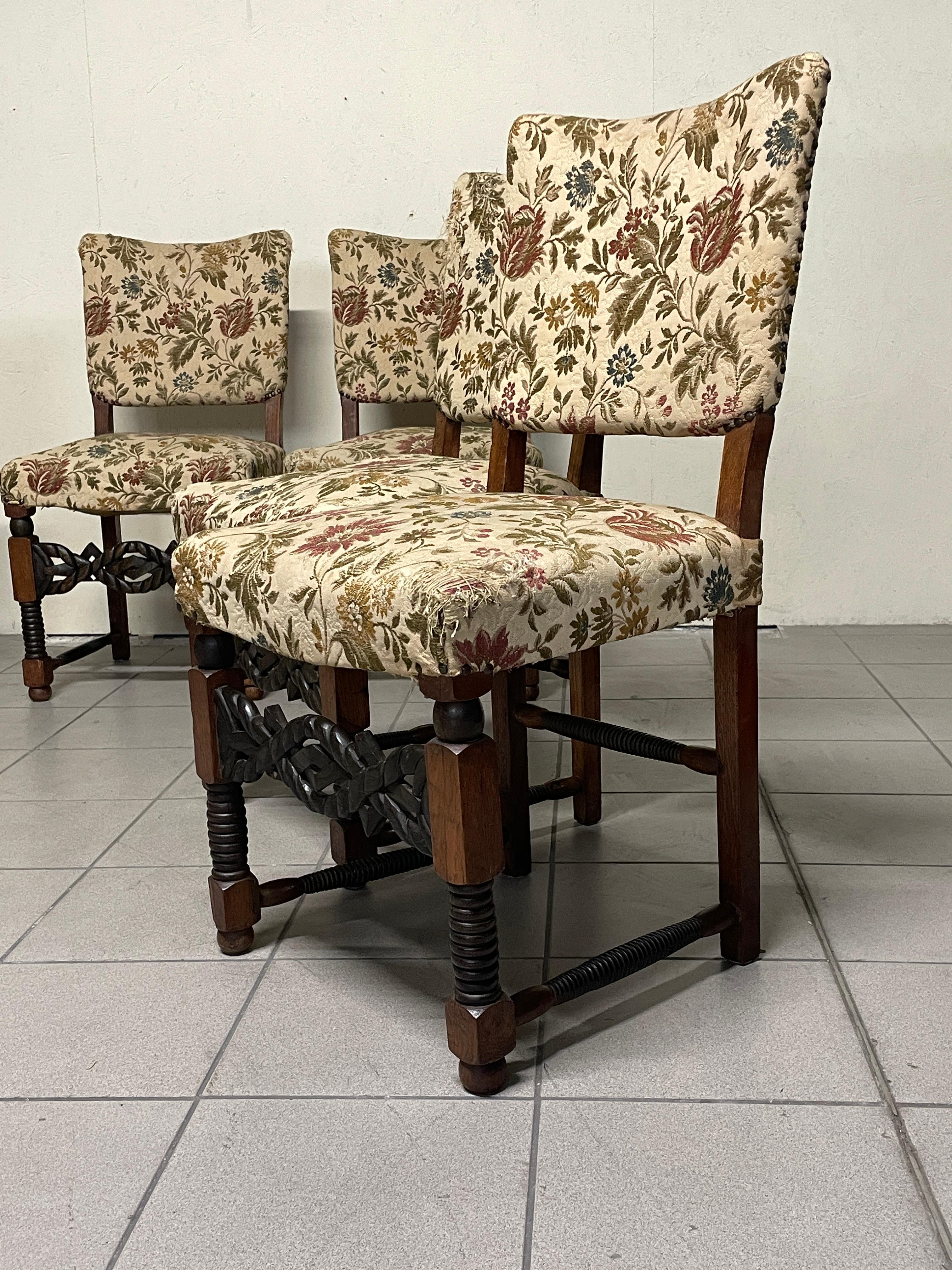 Set di 6 sedie anni '40 in legno con particolari torniti ed intagliati im Angebot 11