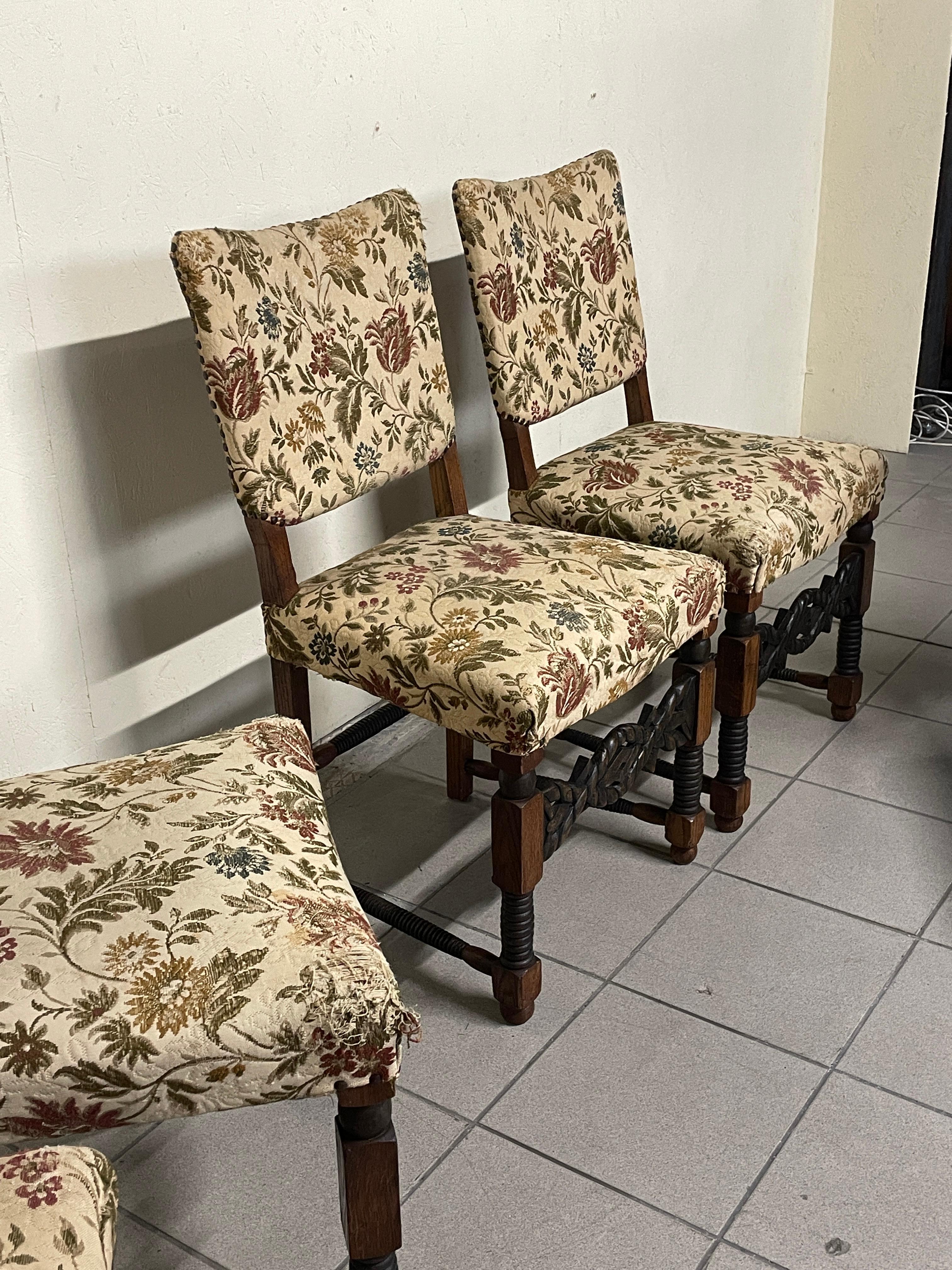 Set di 6 sedie anni '40 in legno con particolari torniti ed intagliati im Angebot 13