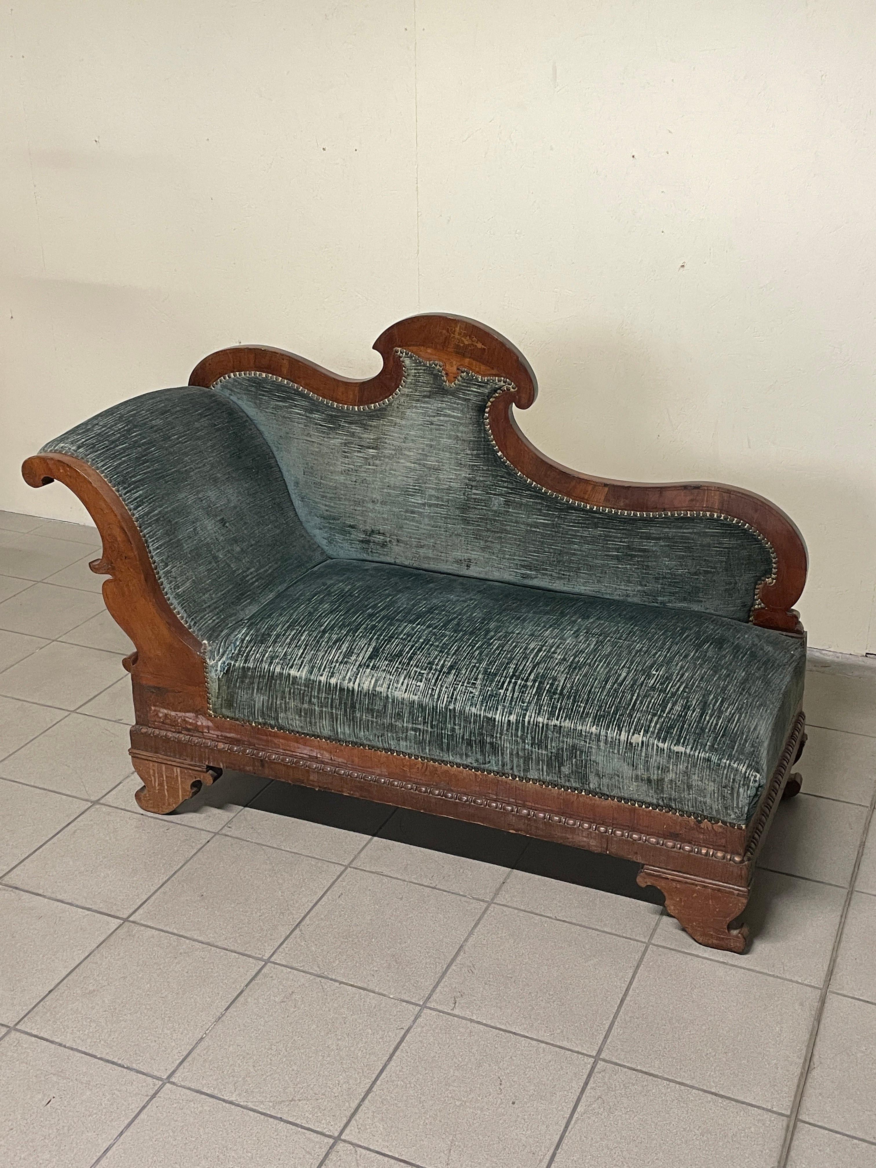 Dormeuse Carlo X  in legno e tessuto, prima metà del 1800 In condizioni discrete in vendita a SAN PIETRO MOSEZZO, NO