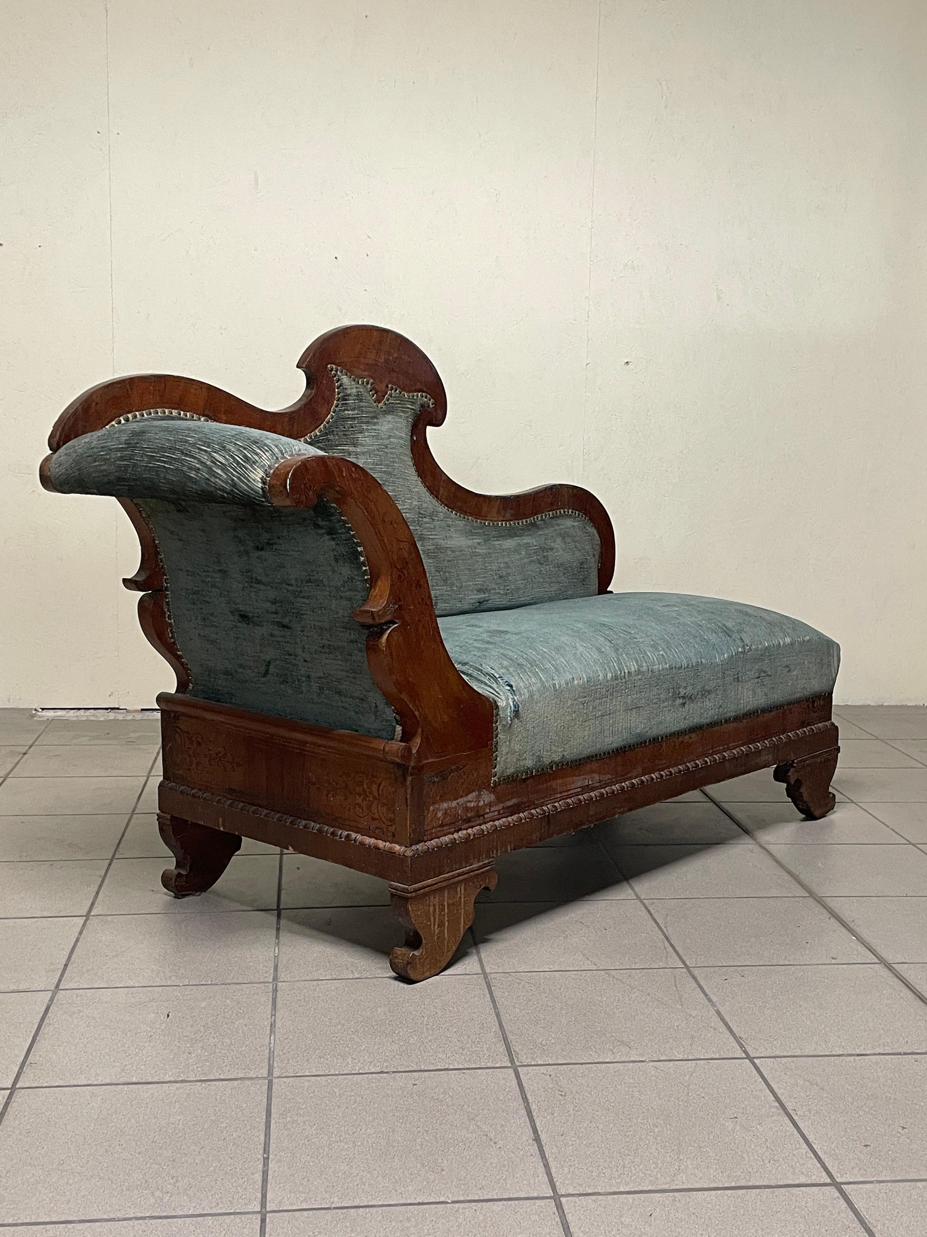 Dormeuse Carlo X  in legno e tessuto, prima metà del 1800 in vendita 3