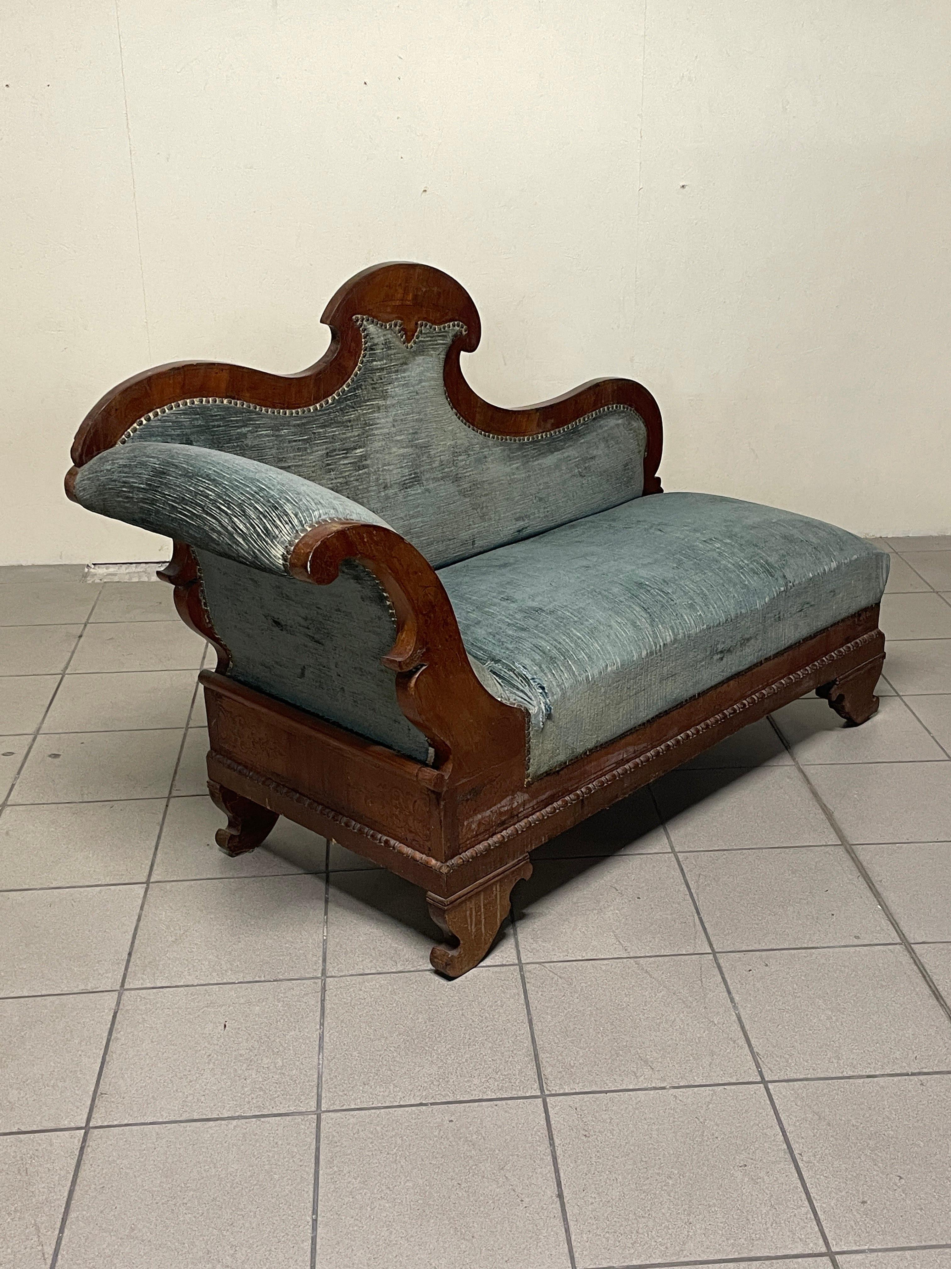 Dormeuse Carlo X  in legno e tessuto, prima metà del 1800 in vendita 2