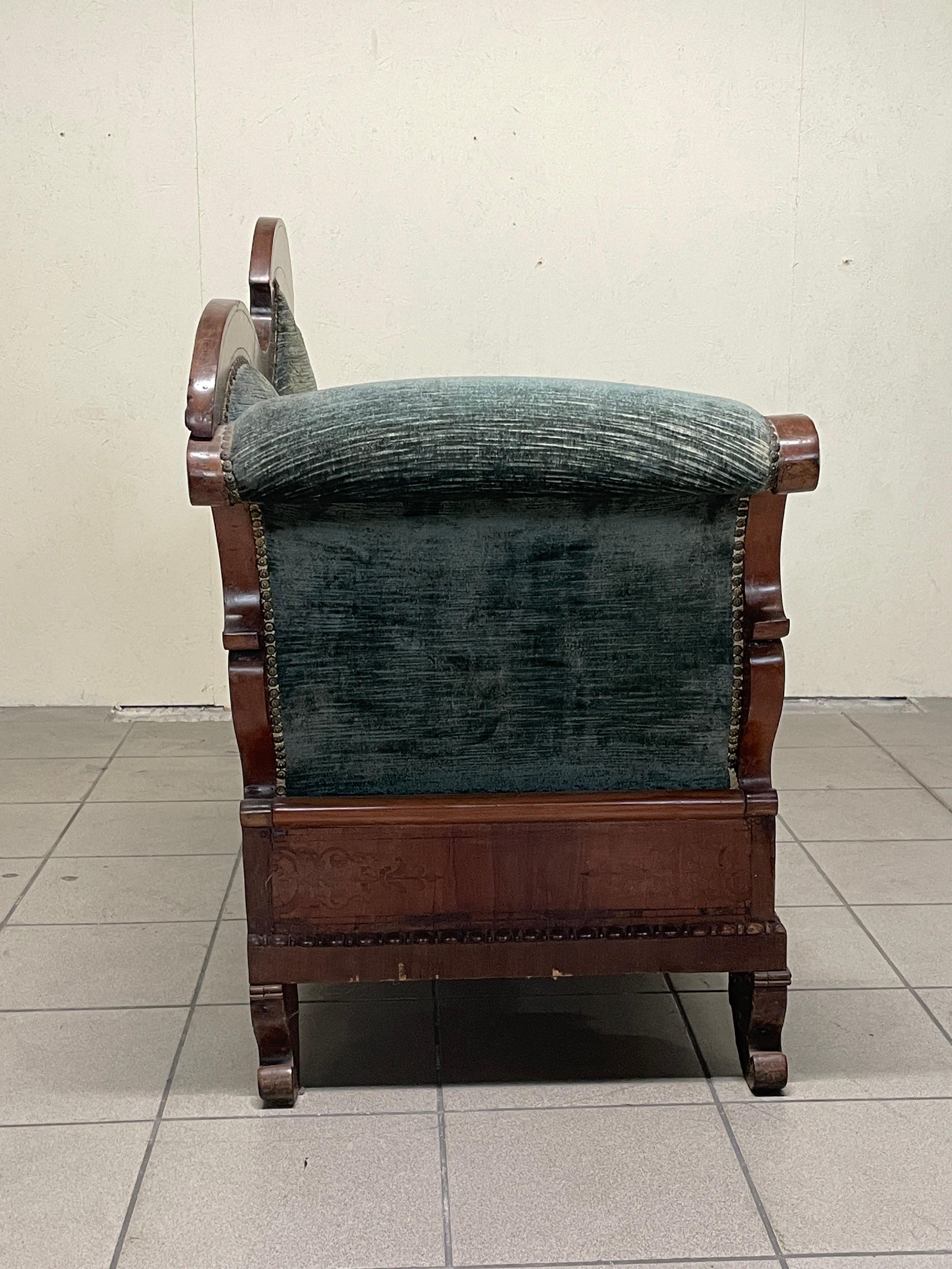 Dormeuse Carlo X  in legno e tessuto, prima metà del 1800 in vendita 6