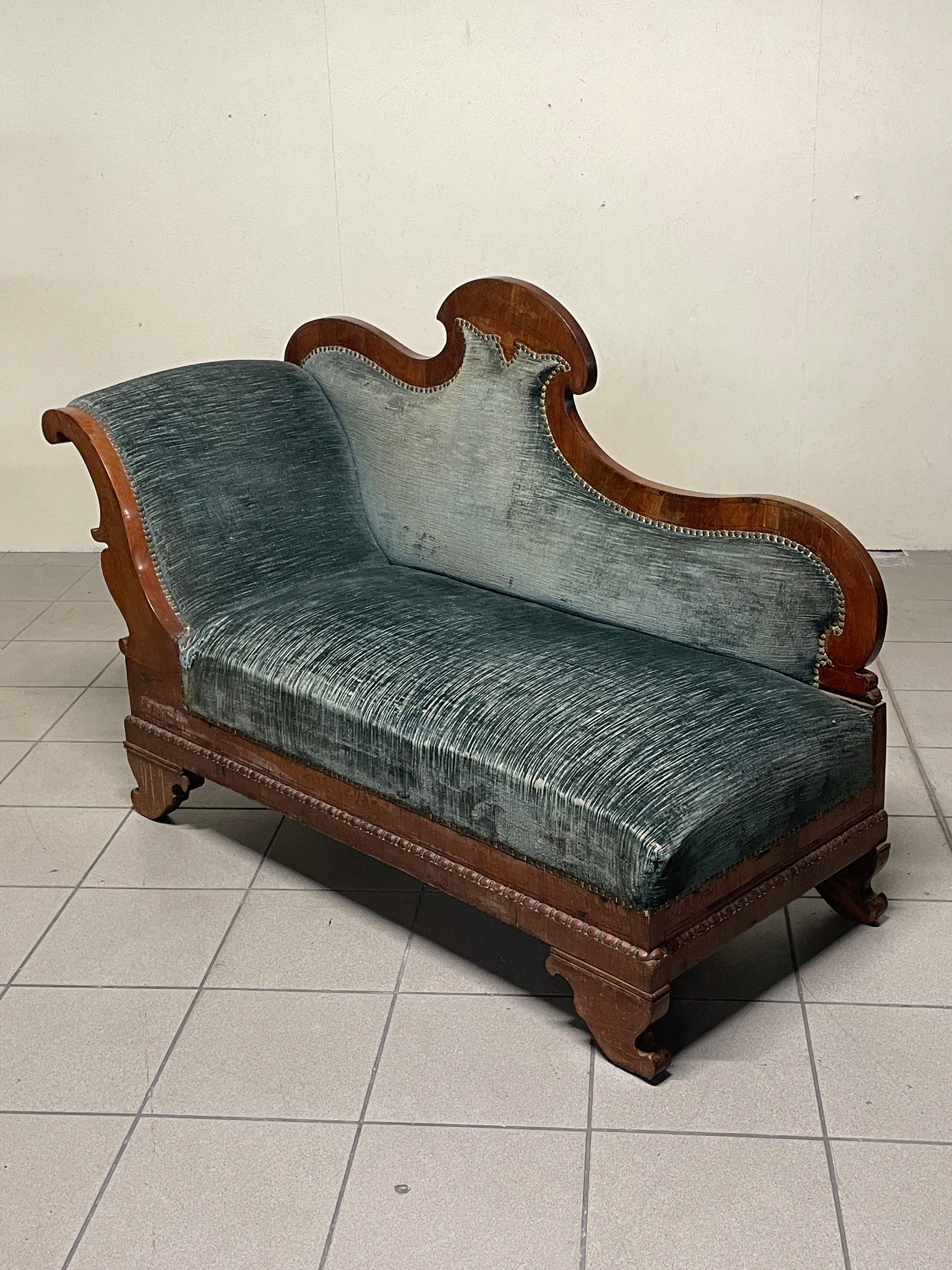 Dormeuse Carlo X  in legno e tessuto, prima metà del 1800 in vendita 9