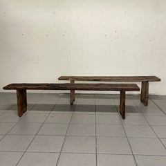Pair of rustic Italian benches made of larch, early 1900s