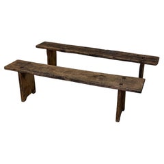 Pair of rustic Italian benches made of larch, early 1900s