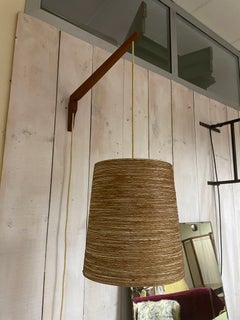 Rare applique murale en teck et sisal des années 60, attribuée à Lotte Bostlund