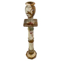 Vintage Onyx Pedestal With Decorative Vase