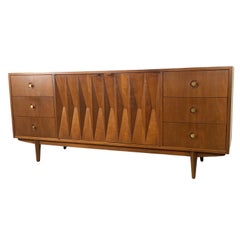 American of Martinsville "Harlequin" Sculpted Walnut Triple Dresser