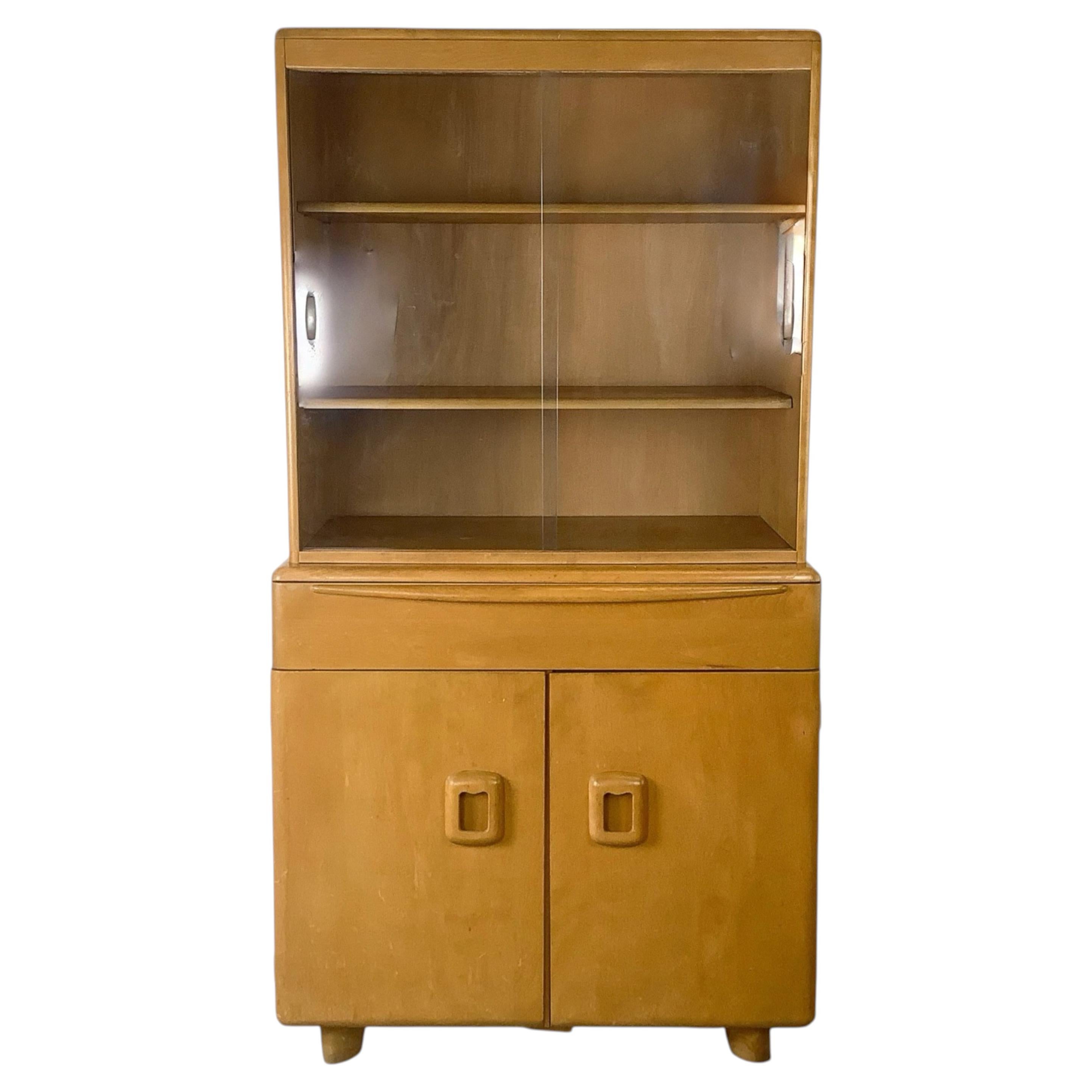 Heywood-Wakefield Mid-Century Birch Hutch Cabinet, Wheat Finish