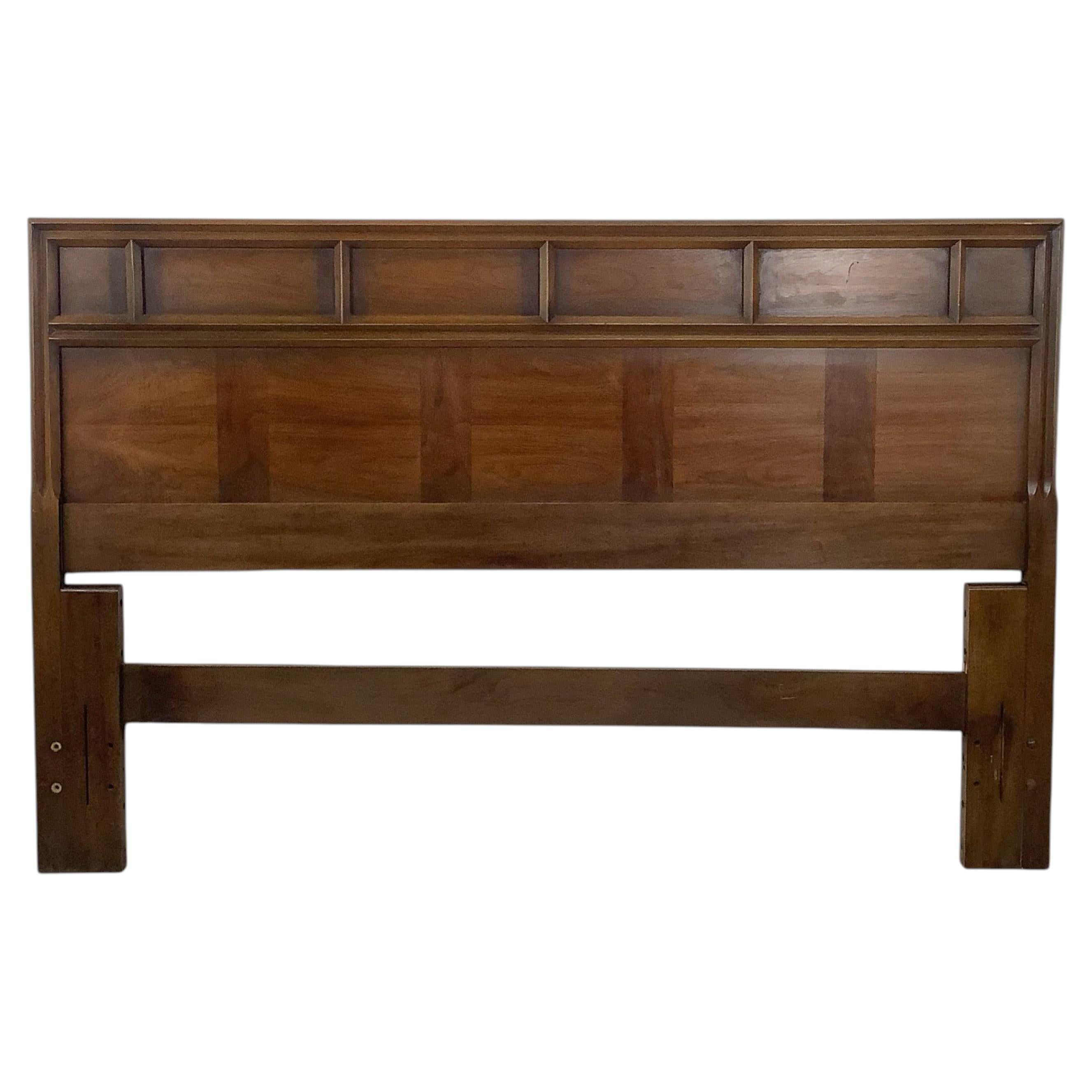 Vintage Mid-Century Modern Walnut Headboard, Full/Queen, Geometric Panel Design