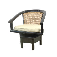 Hollywood Regency Black Lacquer Swivel Chair, Cane Back