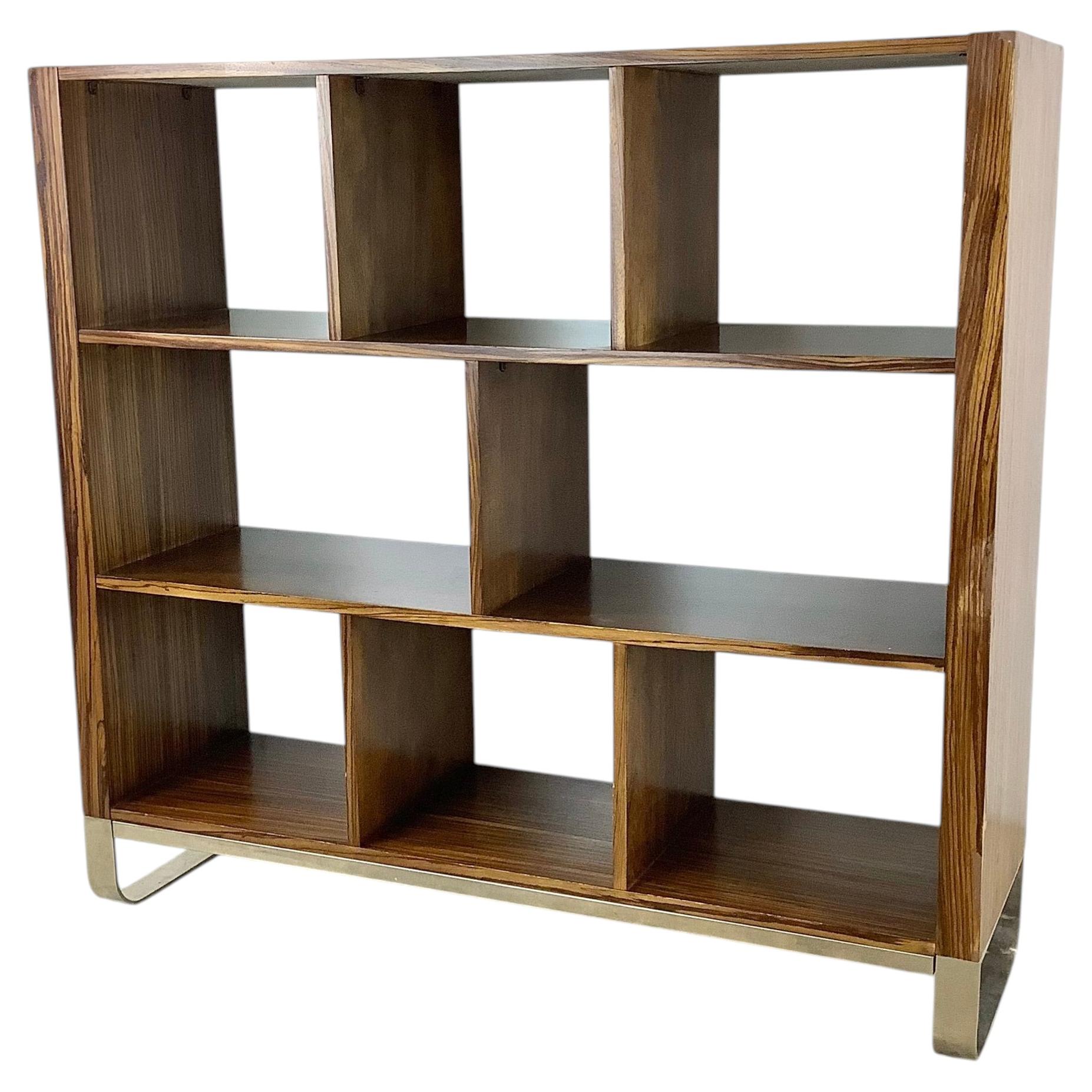 Contemporary Zebrawood Shelf with Chrome Sled Base, Record Storage For Sale