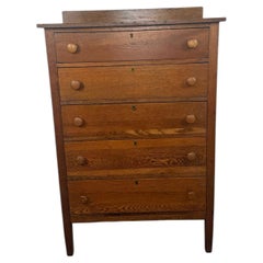 Early 20th Century Antique Oak Five-Drawer Tall Chest, circa 1900–1920