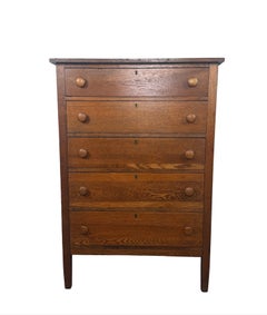 Early 20th Century Antique Oak Five-Drawer Tall Chest, circa 1900–1920