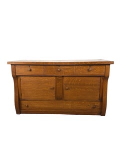 Credenza americana in rovere segato a quarti dei primi anni del XX secolo, periodo Arts & Crafts