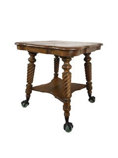 Early 20th Century Tiger Oak Barley Twist Table with Glass Ball Feet