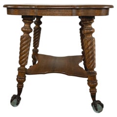 Early 20th Century Tiger Oak Barley Twist Table with Glass Ball Feet