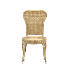 Vintage Woven Wicker and Rattan Side Chair with Cushion