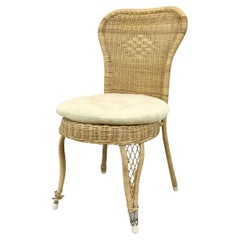 Vintage Woven Wicker and Rattan Side Chair with Cushion