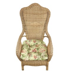 Late 20th Century High-Back Woven Wicker and Rattan Armchair