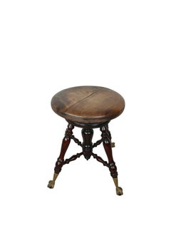 Antique Adjustable Piano Stool with Ball and Claw Feet