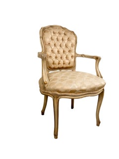 Louis XV Revival Painted Wood Armchair with Tufted Back and Damask Upholstery