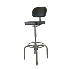 Vintage American Industrial Adjustable Drafting Stool with Backrest