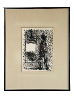 Jean Carzou Black-and-White Figurative Lithograph, Framed