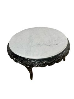 Runder Couchtisch im Louis-XV-Stil aus der Vintage-Zeit mit Marmorplatte und verziertem Untergestell