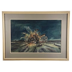 William H. Ferguson Signed Surrealist Horse and Carriage Crash Framed Mixed