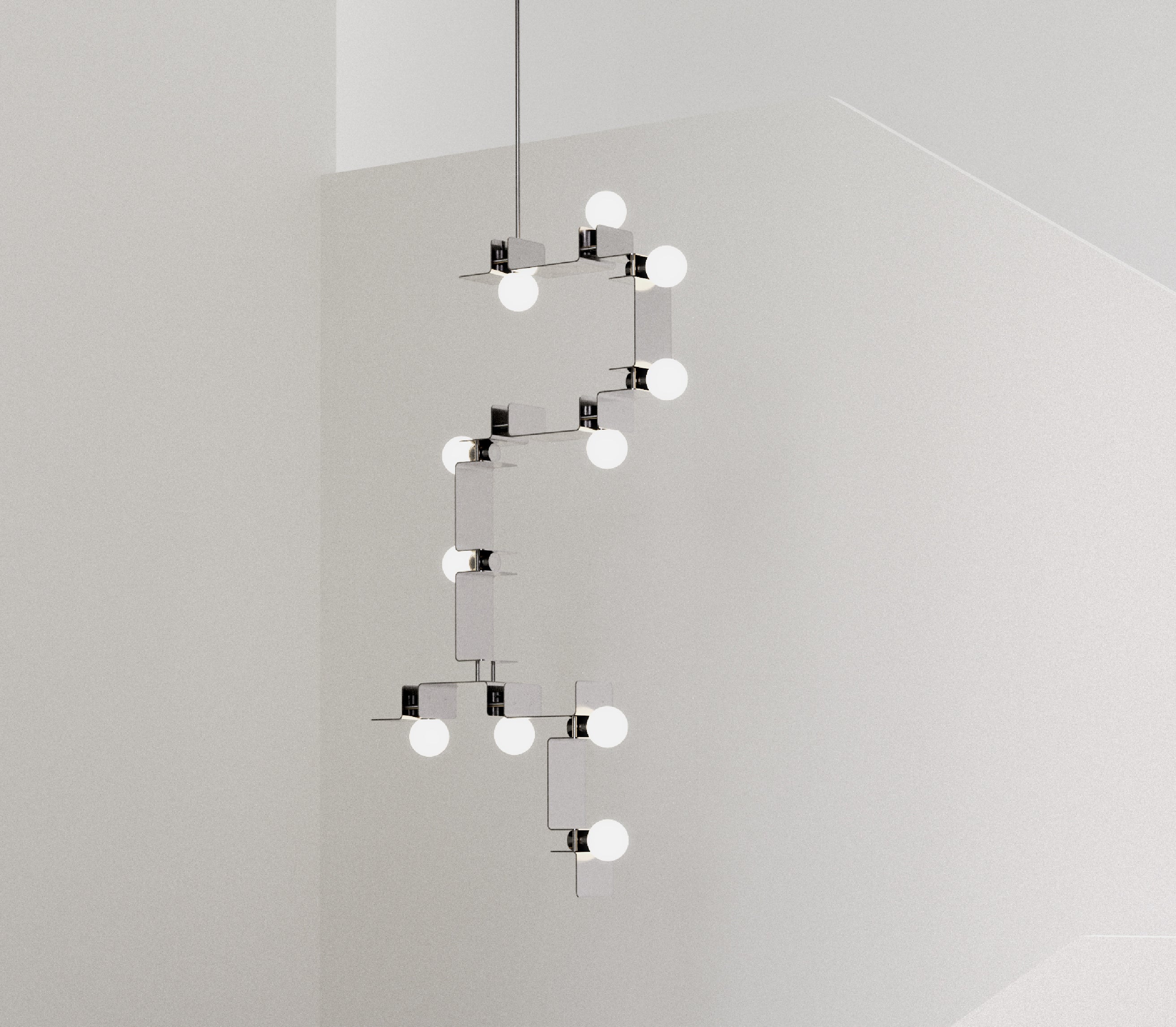 Contemporary 8 Element Lapel Chandelier by Astraeus Clarke Made in Brooklyn, NY For Sale