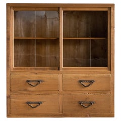 Japanese Antique Glass Showcase Cabinet, Taisho Era (1912–1926), Cedar Wood