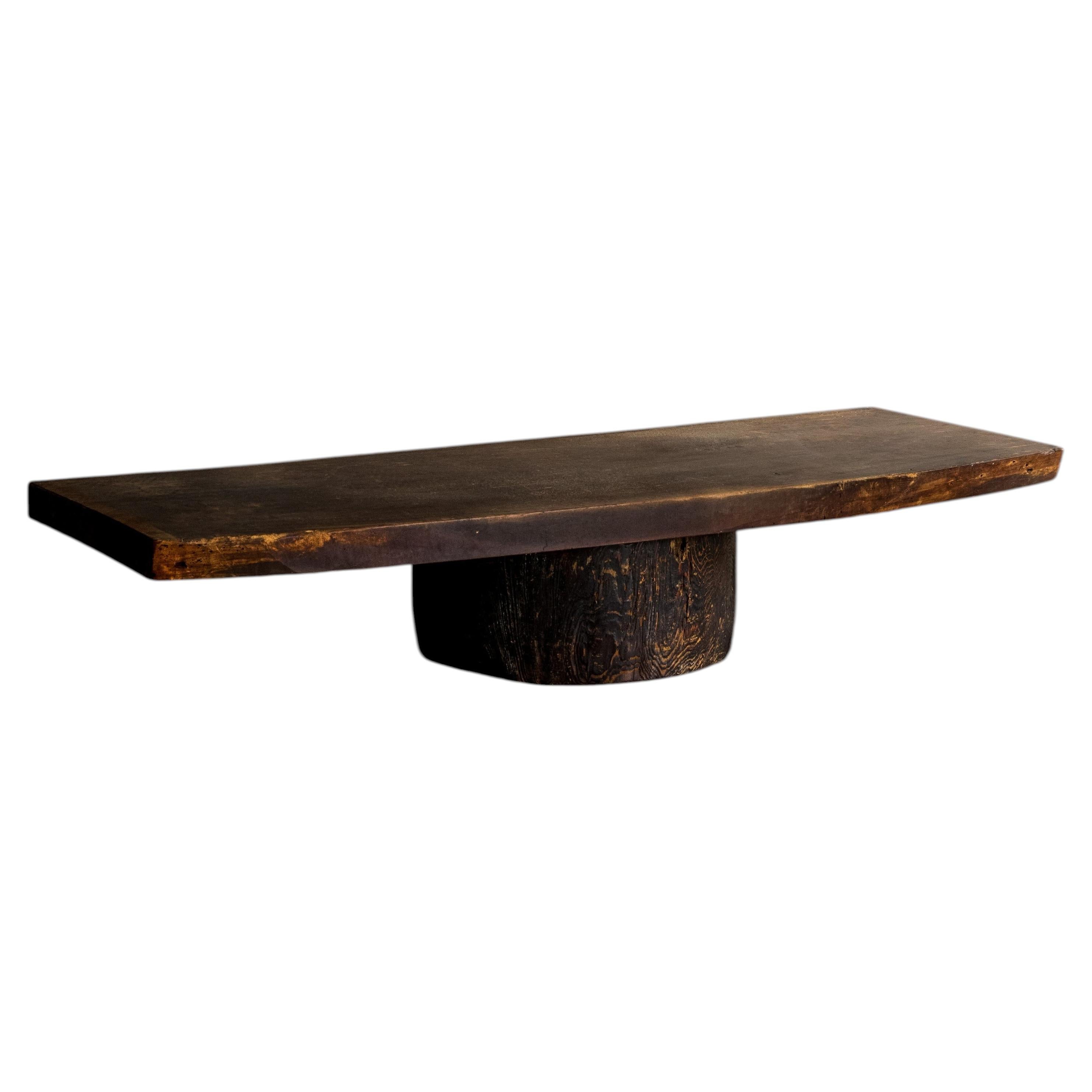 Japanese Antique Large Thick Solid Wood Low Table, Late Meiji Era (1868–1912) For Sale