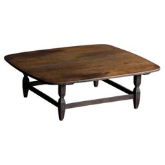 Table basse japonaise ancienne en zelkova, fin de l'ère Meiji, vers 1900, wabi-sabi
