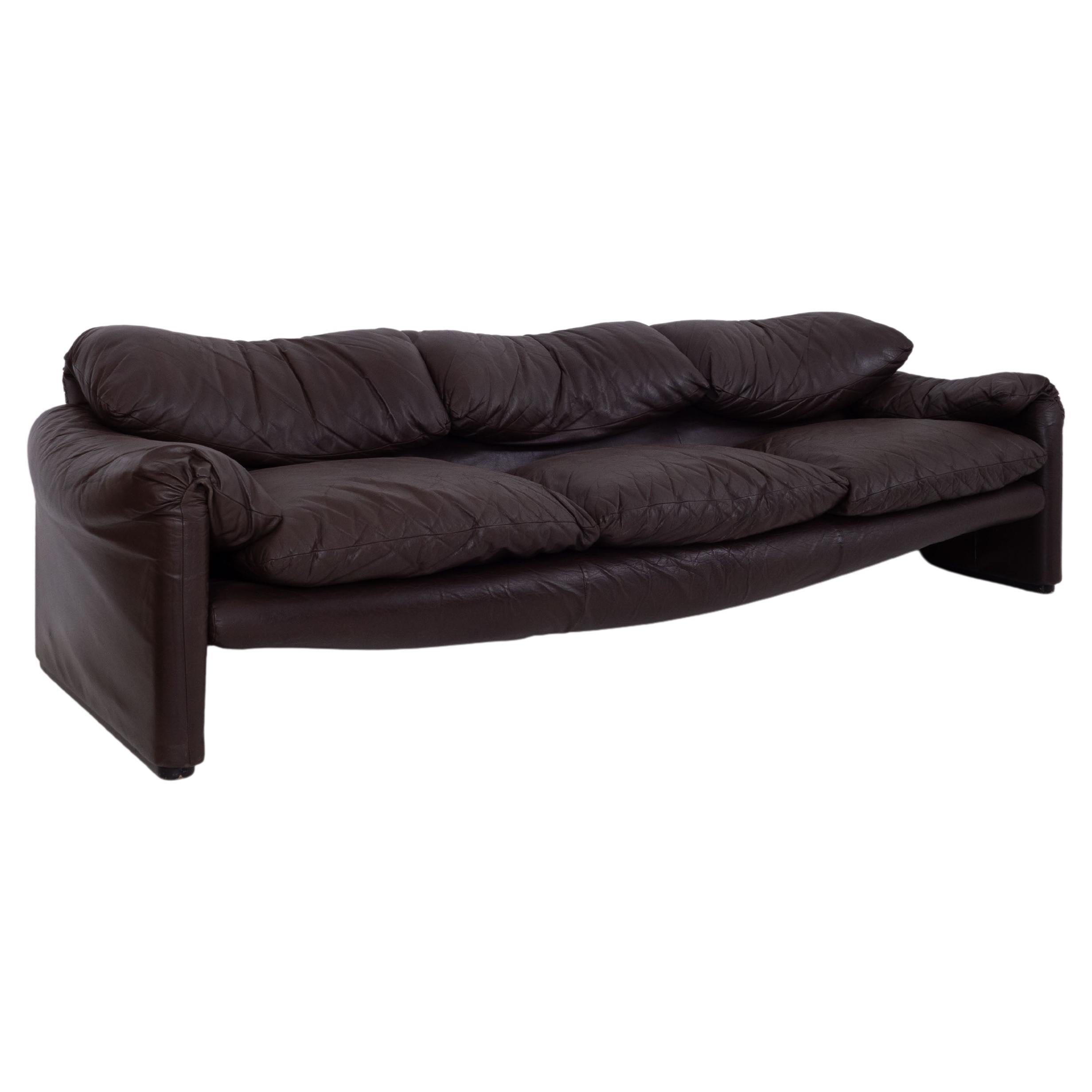 Maralunga Sofa by Vico Magistretti for Cassina, Dark Brown Leather