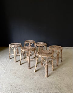 Boho Bohemian Design Bamboo Stool set, Italy 1960's